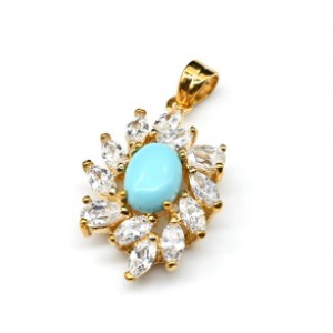 Кулон женский с бирюзой (имитация) и стразами (иск.)