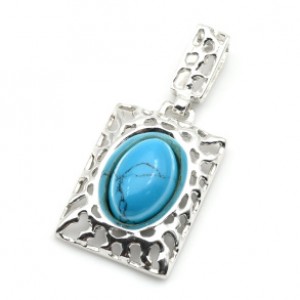 Кулон С 925 с бирюзой (имитация) прямоугольник 15*20мм, 3,26гр (иск.)