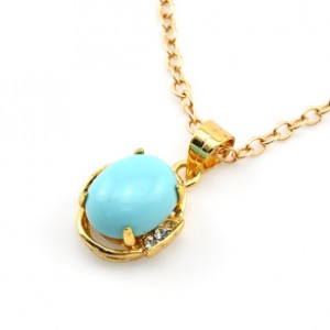Кулон с позолотой "Овал" из бирюзы (имитация) со стразами (иск.) Кулон с позолотой "Овал" из бирюзы (имитация) со стразами (иск.)