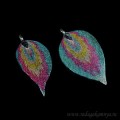 Кулон листик 25*60мм "Пламя" цвет бирюзово-малиновый (иск.)