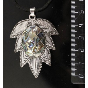 Кулон из гелиотиса (мозаика) "лист", цвет ант. серебро, овал 25х18мм