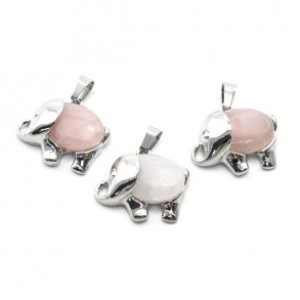 Кулон Слон 25*22мм с розовым кварцем