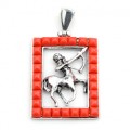 Кулон С 925 с кораллом (имитация) "Стрелец" 23*29мм, 5,75гр (иск.)