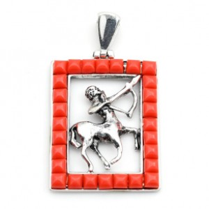 Кулон С 925 с кораллом (имитация) "Стрелец" 23*29мм, 5,75гр (иск.)