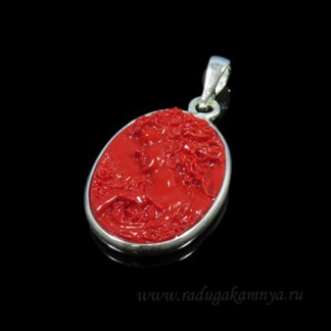 Коралл искусственный Кулон в посеребрении Камея 20*27мм (иск.)
