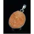 Коралл оранжевый искусственный Кулон в посеребрении Камея 20*27мм (иск.)