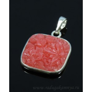 Коралл розовый искусственный Кулон в посеребрении Цветы квадратик 22мм (иск.)