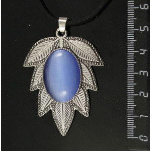 Кулон из кошачьего глаза синего (иск.) "лист", цвет ант. серебро, овал 25х18мм