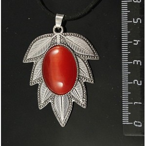 Кулон из кошачьего глаза темно-оранжевого (иск.) "лист", цвет ант. серебро, овал 25х18мм