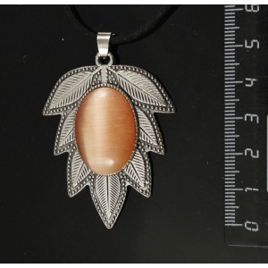 Кулон из кошачьего глаза оранжевого (иск.) "лист", цвет ант. серебро, овал 25х18мм