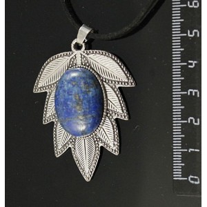 Кулон из лазурита синего "лист", цвет ант. серебро, овал 25х18мм