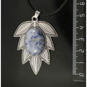 Кулон из лазурита бело-синего "лист", цвет ант. серебро, овал 25х18мм