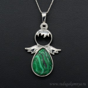 Кулон Ангел (капля) 25*37мм из малахита искусственного (иск.)