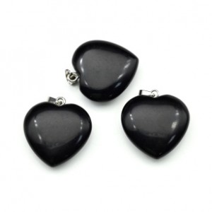 Кулон в форме Сердца 25*25мм из обсидиана черного