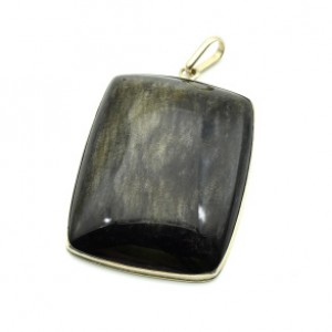 Кулон обсидиан золотой "Прямоугольник" 32*42мм.