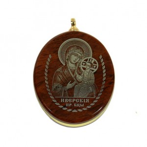 Кулон из обсидиана с окантовкой  Иверская 2,5см