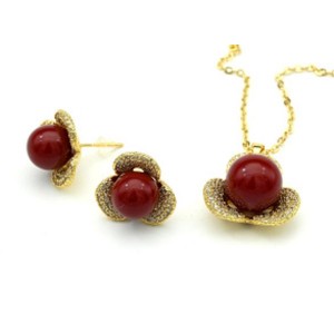 Серьги, Кулон на цепочке "Цветок" из сердолика (имитация) (иск.)