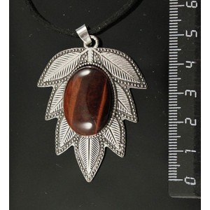 Кулон из бычьего глаза "лист", цвет ант. серебро, овал 25х18мм