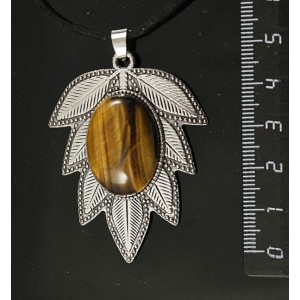 Кулон из тигрового глаза "лист", цвет ант. серебро, овал 25х18мм