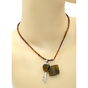 Парная Кулон Ключ - Замок 17*38мм, 20*32мм с тигровым глазом