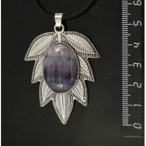 Кулон из флюорита "лист", цвет ант. серебро, овал 25х18мм