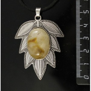 Кулон из халцедона желтого "лист", цвет ант. серебро, овал 25х18мм