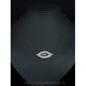 Кулон на цепочке с фианитами "Рис" 40*20мм, черно-белый. (иск.)