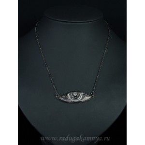 Кулон на цепочке с фианитами "Глаз" 46*15мм, черно-белый. (иск.) Кулон на цепочке с фианитами "Глаз" 46*15мм, черно-белый. (иск.)