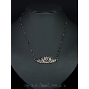 Кулон на цепочке с фианитами "Глаз" 46*15мм, желто-розовый. (иск.)