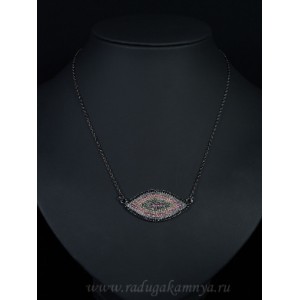 Кулон на цепочке с фианитами "Рис" 40*20мм, желто-розовый. (иск.)