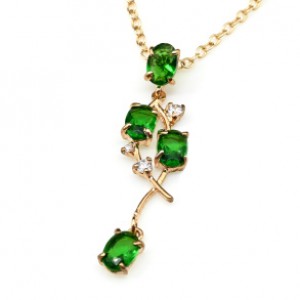 Кулон женский "Веточка" с цирконом зелёным (иск.)
