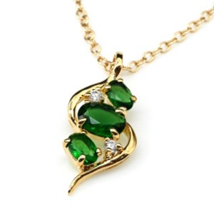 Кулон с позолотой "Три овала" циркон зелёный (иск.)