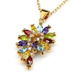 Кулон с позолотой "Павлин" циркон мульти (иск.)