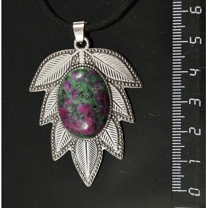 Кулон из цоизита "лист", цвет ант. серебро, овал 25х18мм