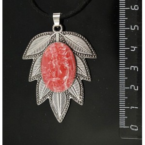 Кулон из крафтовой смолы "камея", цвет розовый, "лист", цвет ант. серебро, овал 25х18мм