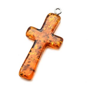 Крестик на шею из янтаря 20*38мм цвет коньячный (иск.)