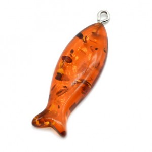 Кулон- Рыбка 13*37мм из янтаря цвет коньячный (иск.)