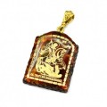 Кулон с янтарем иконка "Святой Георгий Победоносец" арка 23*31мм. (иск.)