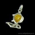 Кулон с янтарём в посеребрении рыбка 20*30мм медовый (иск.)