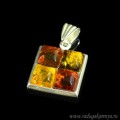 Кулон с янтарём в посеребрении квадрат 17мм коньячный, медовый, зеленый (иск.)