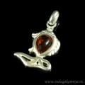 Кулон с янтарём в посеребрении рыбка 20*30мм коньячный (иск.)