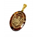 Кулон с янтарем иконка "Архангел Михаил" овал 21*31мм. (иск.)