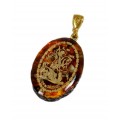 Кулон с янтарем иконка "Святой Георгий Победоносец" овал 21*31мм. (иск.)