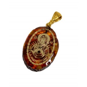 Кулон с янтарем иконка "Семистрельная" овал 21*31мм. (иск.)