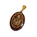 Кулон с янтарем иконка "Неупиваемая Чаша" овал 21*31мм. (иск.)