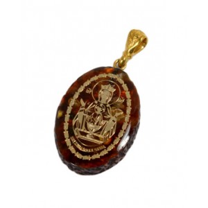 Кулон с янтарем иконка "Неупиваемая Чаша" овал 21*31мм. (иск.)