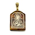 Кулон с янтарем иконка "Святая Мученица Наталия" арка 23*31мм. (иск.)