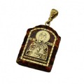Кулон с янтарем иконка "Анастасия Узорешительница" арка 23*31мм. (иск.)