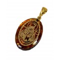 Кулон с янтарем иконка "Святой Лука Крымский" овал 21*31мм (иск.)