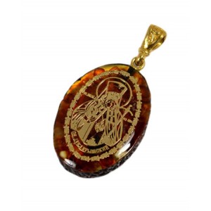 Кулон с янтарем иконка "Святой Лука Крымский" овал 21*31мм (иск.)